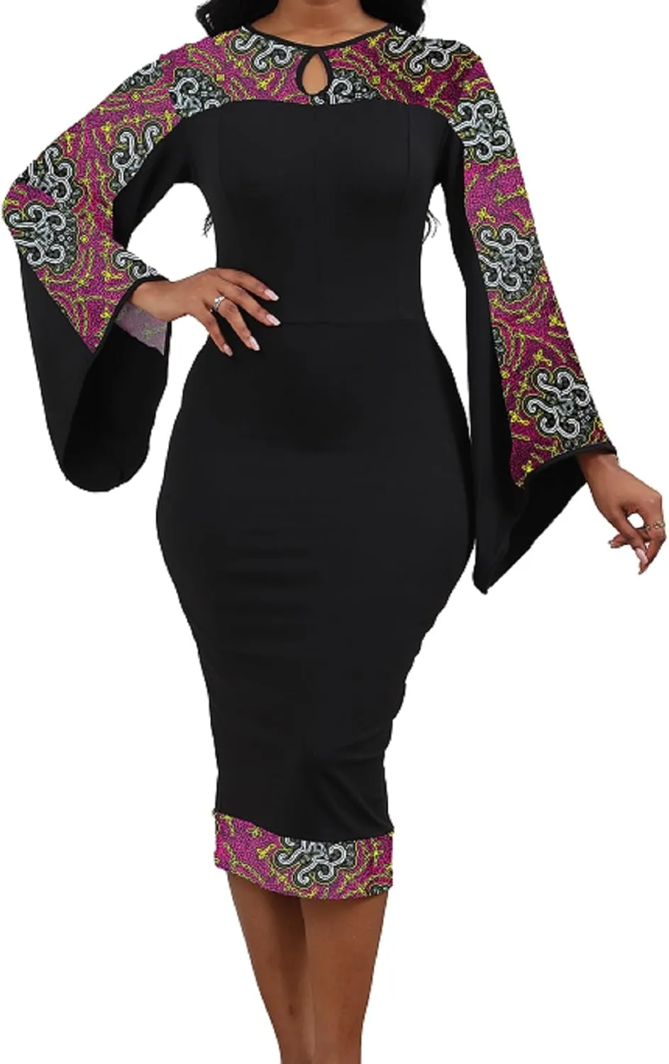 IbuduSexy African Dresses for Women African Tribal Print Patchwork African Clothing Bodycon Dress