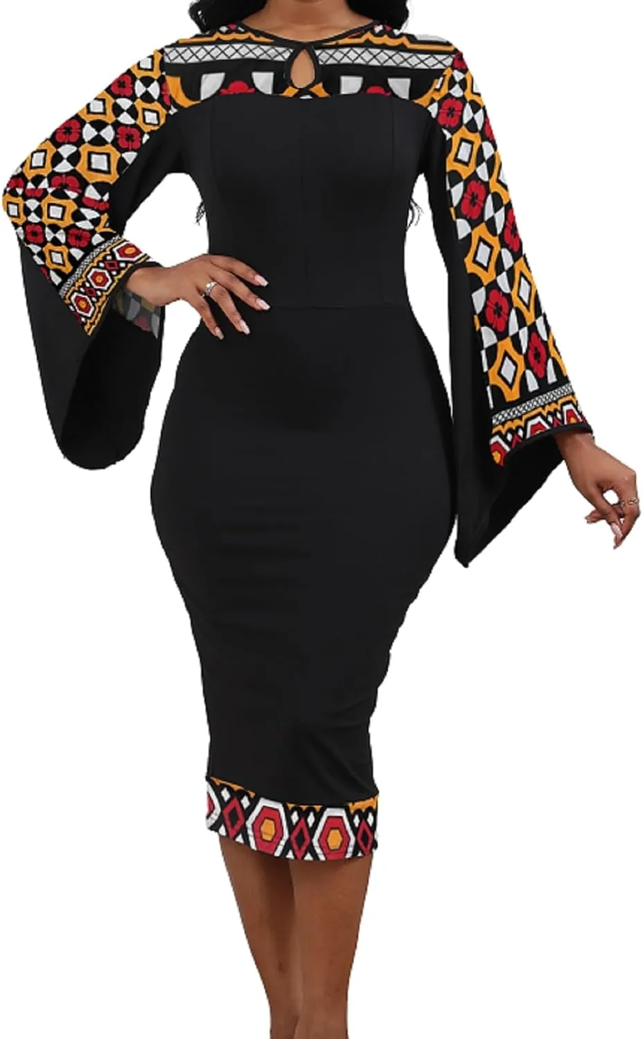IbuduSexy African Dresses for Women African Tribal Print Patchwork African Clothing Bodycon Dress