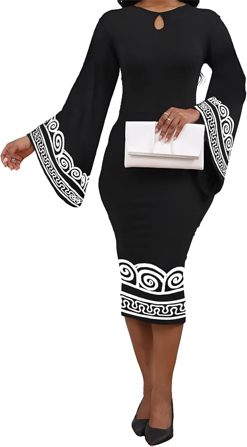IbuduSexy African Dresses for Women African Tribal Print Patchwork African Clothing Bodycon Dress