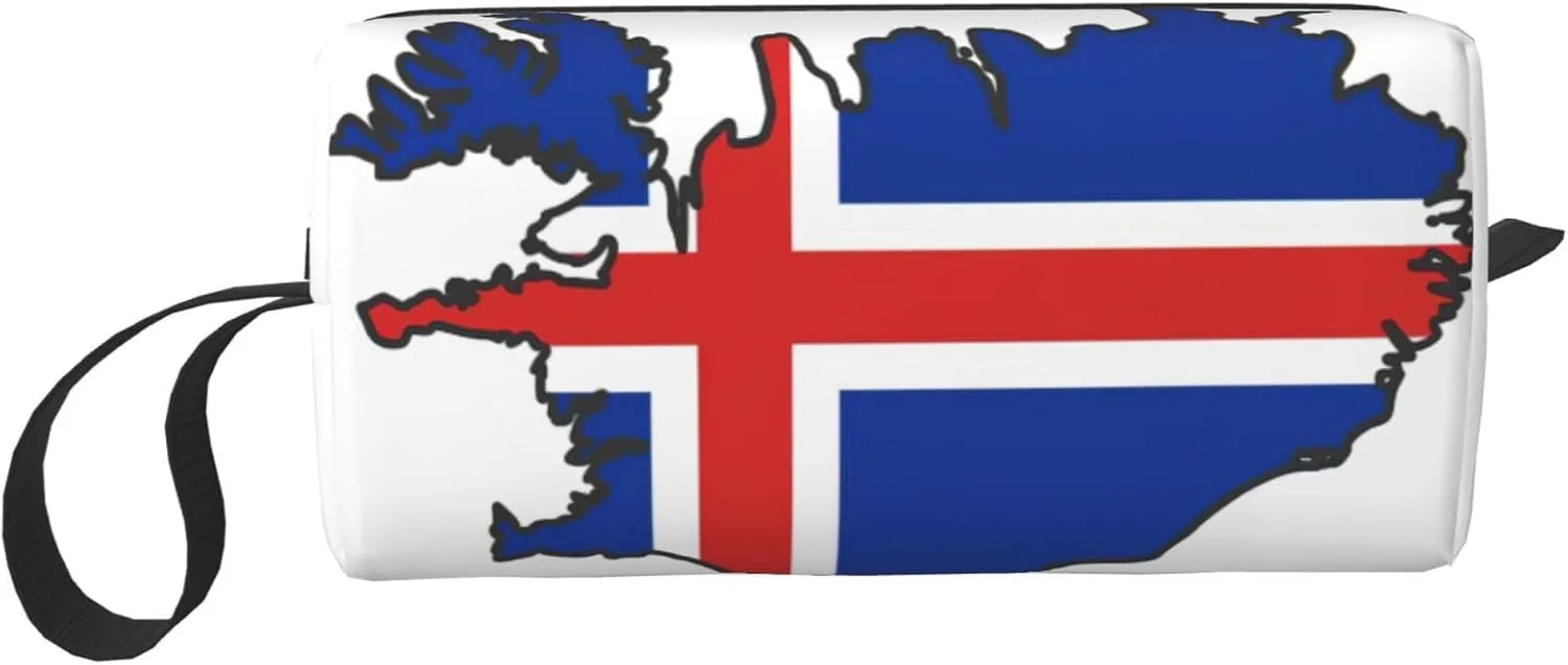 Iceland Flag Map print Cosmetic Makeup Bags Pouch with Zipper Makeup Bag Travel Cosmetic Bags,Travel Toiletry Case