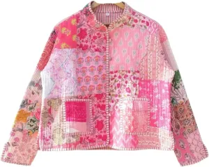 Indian Handmade Patchwork Cotton Colorfull Jacket Reversible Coat Winter Cotton Jacket for Women,
