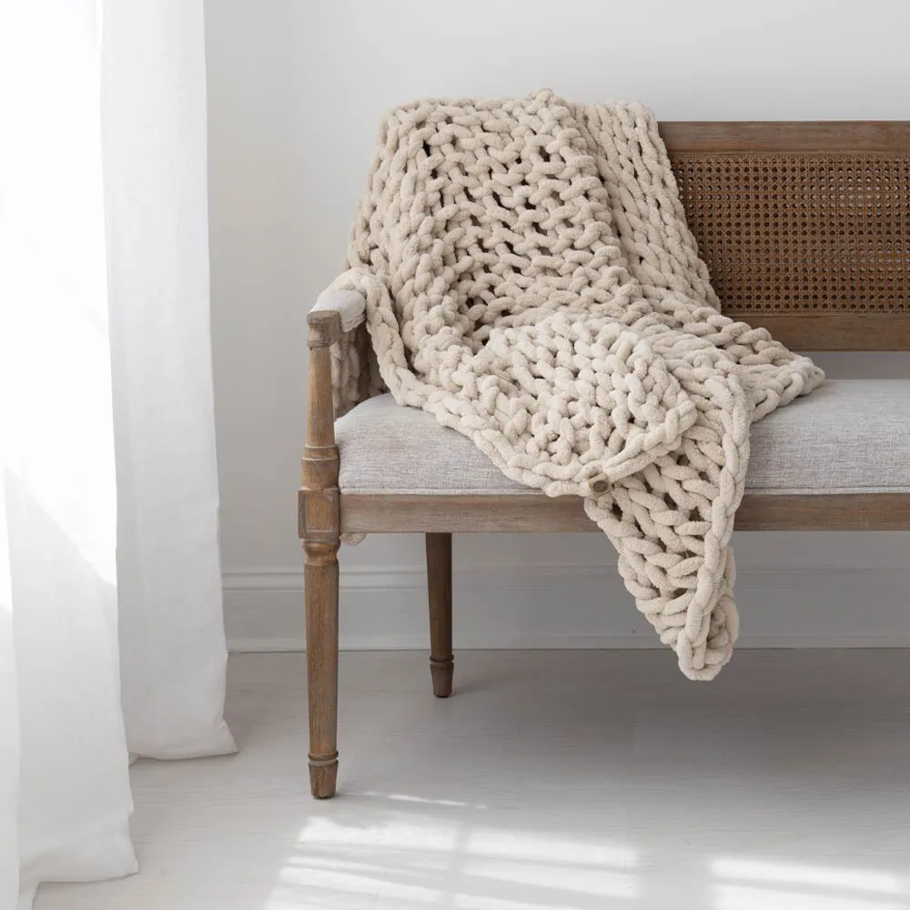 INFINITE CHUNKY KNIT BLANKET | MINKY | BIG - SAND by BIG LOViE