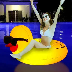 Inflatable Duck Pool Float with Colorful Lights, LED Color Changing Giant Rubber Duck Swim Tube Rings, 42'' Large Pool Beach Floaties Floaty Funny Summer Pool Float for Adults