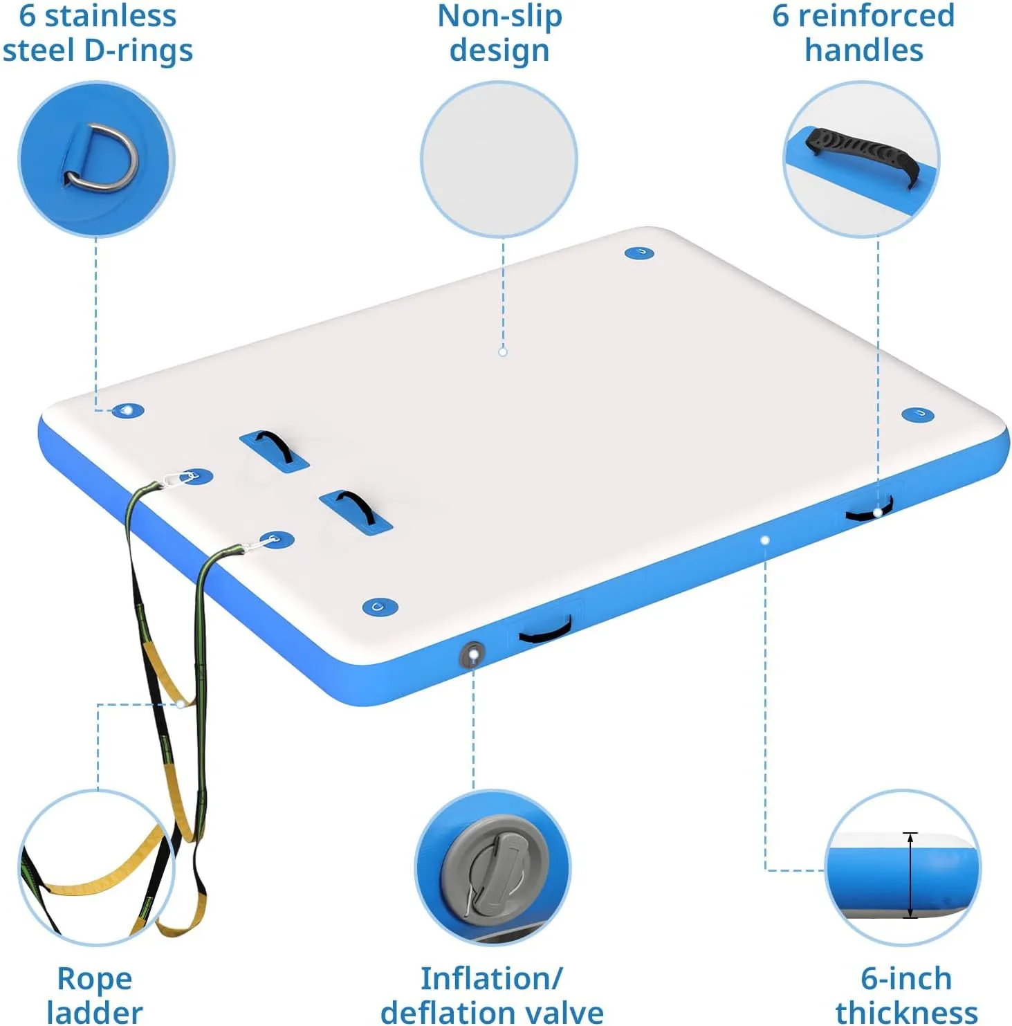 Inflatable Floating Dock Swim Air Platform, 6ft/8ft Inflatable Air Dock Platform Floating Island Raft with Non-Slip Surface, Island Raft Mat for Pool Beach Ocean