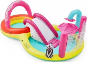 Inflatable Kiddie Pool with Water Slide, 110” x 66” x40” Play Center Fun Summer Water Toys for Kids, Outdoor Water Toys for Toddlers with Sprayers, Ring Toss & Ball Game