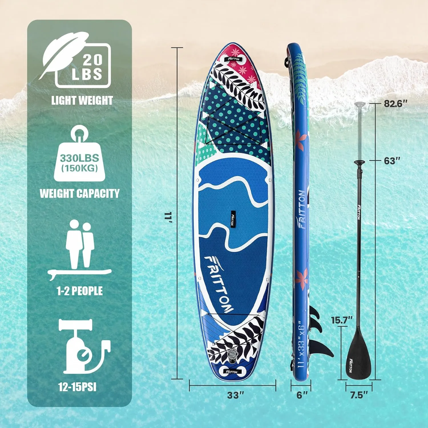 Inflatable Paddle Boards for Adults, 11' Stand Up Paddle Board with Premium SUP Accessories, Stand-up Paddleboards with Wider Anti-skid Deck & 350 LBS Capicity, SUP Board Suitable for All Skill Levels