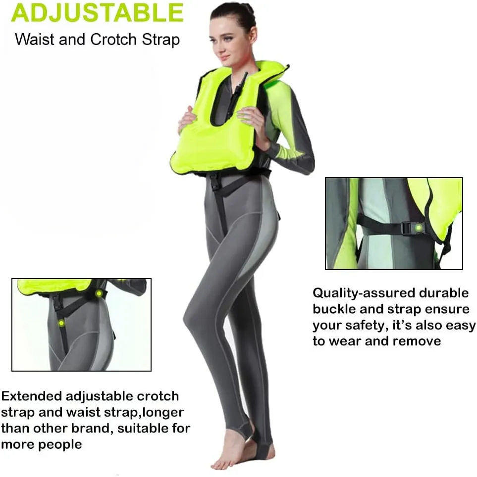 Inflatable Snorkel Vest Adults Swim Vest Portable Snorkeling Jackets for Diving Swimming Kayaking Surfing Safety Load Up to 220 Ibs