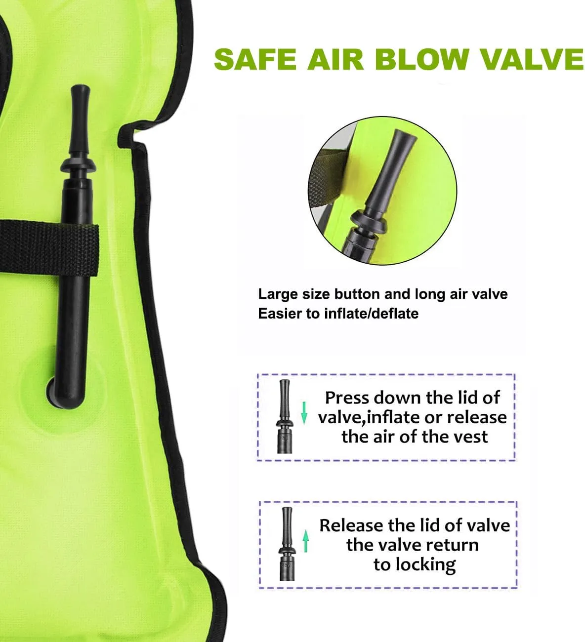 Inflatable Snorkel Vest Adults Swim Vest Portable Snorkeling Jackets for Diving Swimming Kayaking Surfing Safety Load Up to 220 Ibs