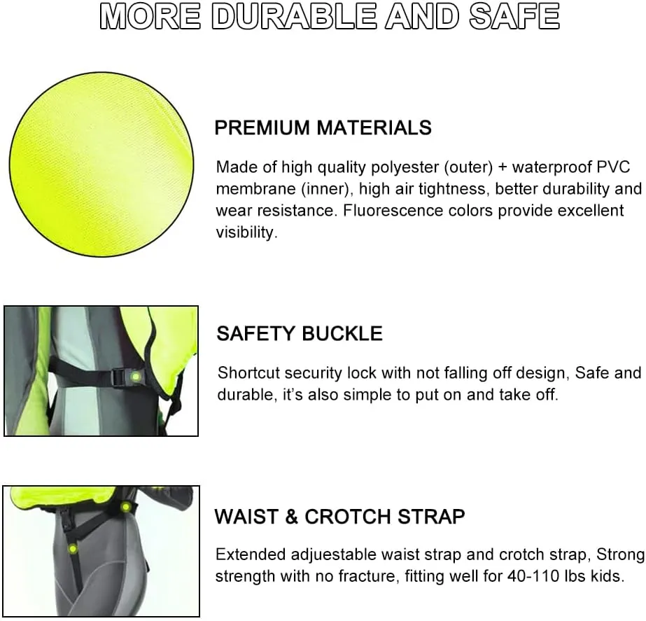Inflatable Snorkel Vest for Kids, Portable Snorkeling Jackets for 50-110 lbs Boys & Girls
