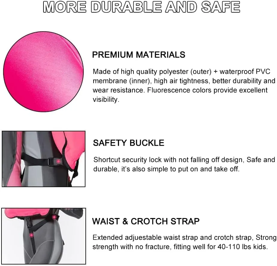 Inflatable Snorkel Vest for Kids, Portable Snorkeling Jackets for 50-110 lbs Boys & Girls