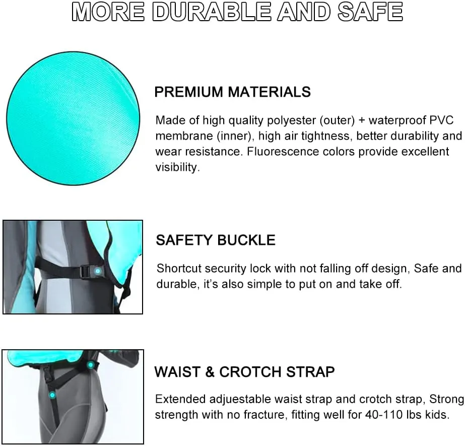 Inflatable Snorkel Vest for Kids, Portable Snorkeling Jackets for 50-110 lbs Boys & Girls