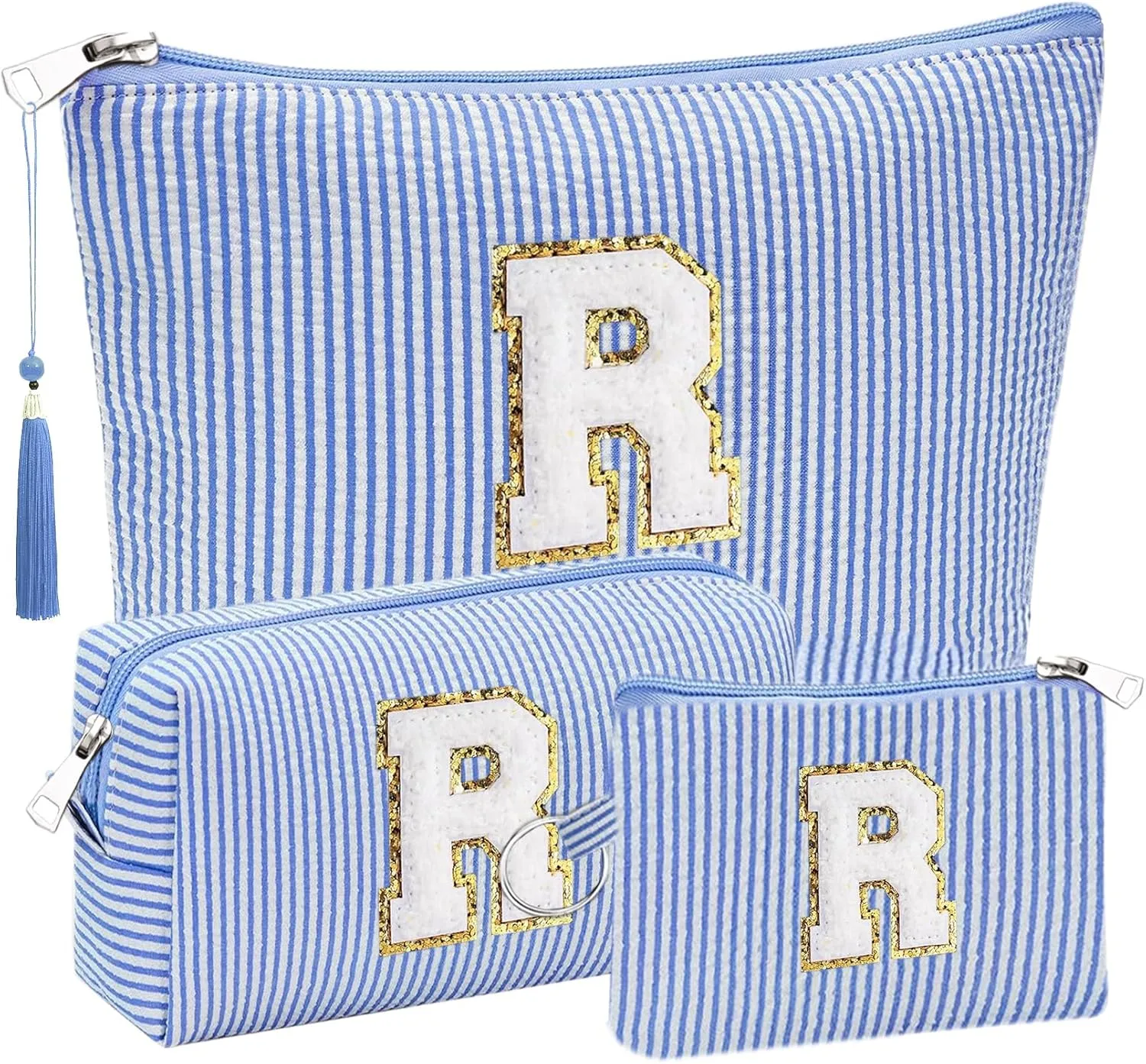 Initial Gifts Travel Cosmetic Makeup Pouch Bags Sets for Purse, Stoney Clover Dupes Pouch Makeup Bag, Personalized Cosmetic Bags Set for Women, Make up Bag for Teen Girls 13 14 15 16 17 (R, Blue)