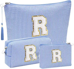 Initial Gifts Travel Cosmetic Makeup Pouch Bags Sets for Purse, Stoney Clover Dupes Pouch Makeup Bag, Personalized Cosmetic Bags Set for Women, Make up Bag for Teen Girls 13 14 15 16 17 (R, Blue)