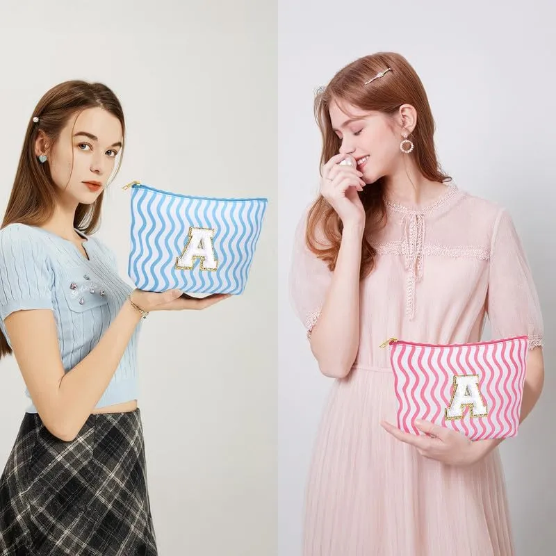 Initial Makeup Bag - Cute Makeup Bag Girl Makeup Bag, Personalized Gifts Teen Girl Gifts Toiletry Bag Cosmetic Travel Bag Makeup Bags Daughter Gifts Mom Gift Birthday Gifts for Women (Blue T)