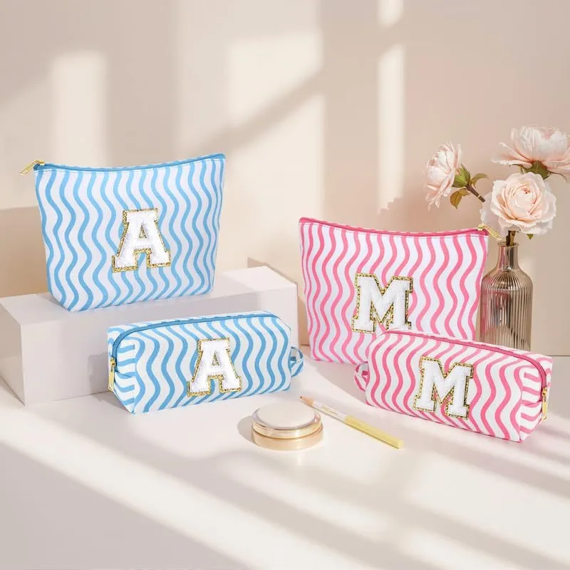 Initial Makeup Bag - Cute Makeup Bag Girl Makeup Bag, Personalized Gifts Teen Girl Gifts Toiletry Bag Cosmetic Travel Bag Makeup Bags Daughter Gifts Mom Gift Birthday Gifts for Women (Blue T)