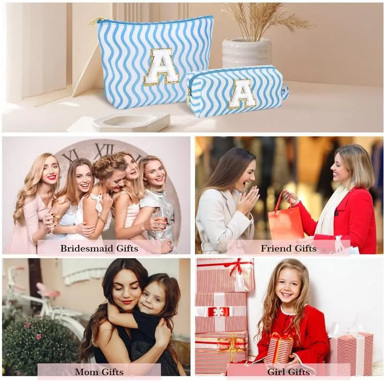 Initial Makeup Bag - Cute Makeup Bag Girl Makeup Bag, Personalized Gifts Teen Girl Gifts Toiletry Bag Cosmetic Travel Bag Makeup Bags Daughter Gifts Mom Gift Birthday Gifts for Women (Blue T)