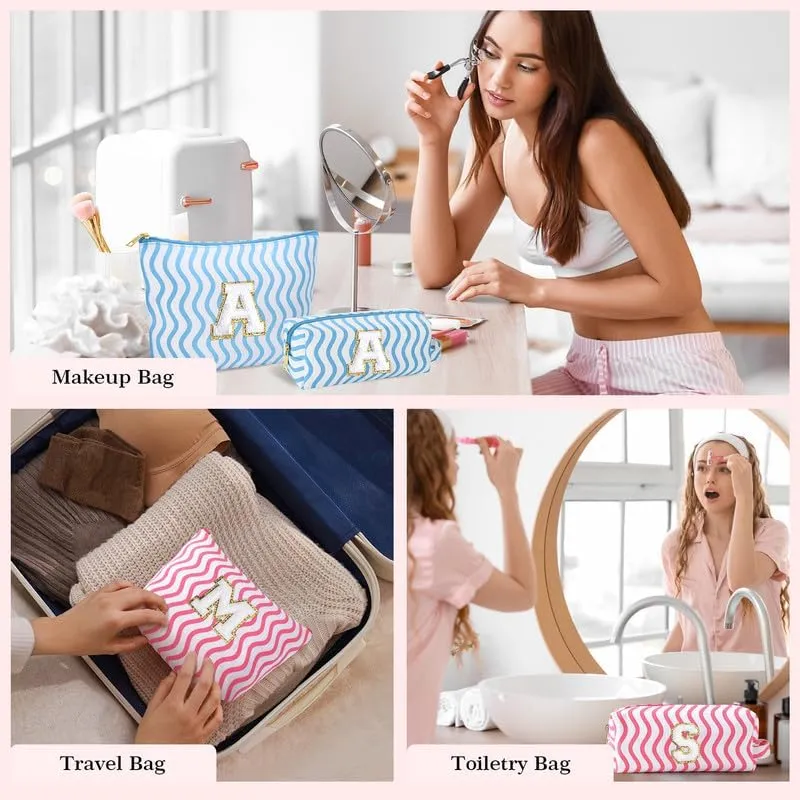 Initial Makeup Bag - Cute Makeup Bag Girl Makeup Bag, Personalized Gifts Teen Girl Gifts Toiletry Bag Cosmetic Travel Bag Makeup Bags Daughter Gifts Mom Gift Birthday Gifts for Women (Blue T)