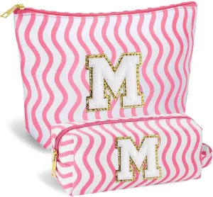 Initial Makeup Bag - Cute Makeup Bag Girl Makeup Bag, Personalized Gifts Teen Girl Gifts Toiletry Bag Cosmetic Travel Bag Makeup Bags Daughter Gifts Mom Gift Birthday Gifts for Women (Pink M)