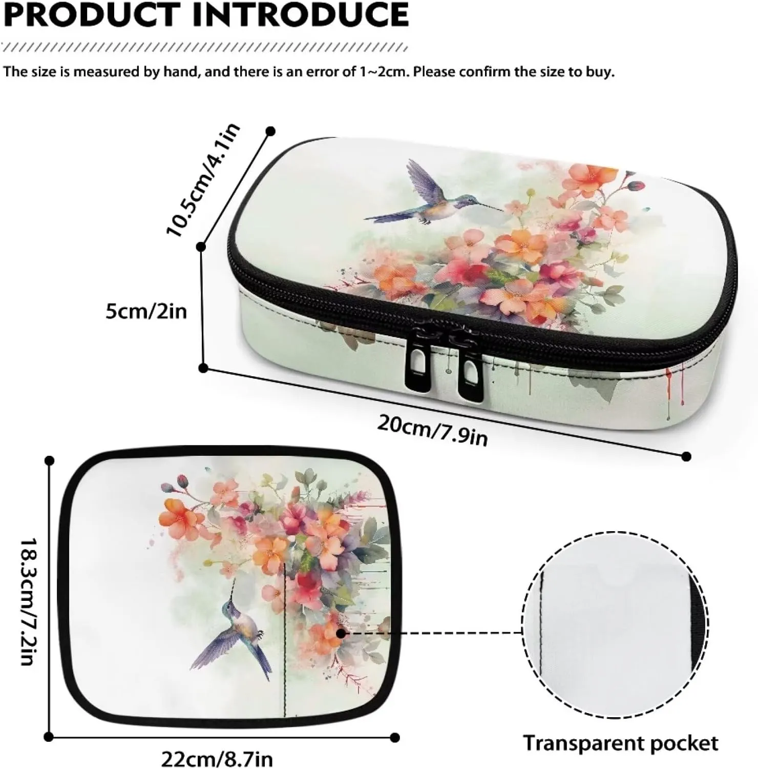 Insulin Storage Bag Colorful Flowers Hummingbird Print Travel Carrying Bag with Side Handle Diabetic Medication Cooler Bags Travel Case for Insulin Pens