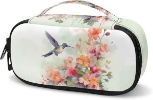 Insulin Storage Bag Colorful Flowers Hummingbird Print Travel Carrying Bag with Side Handle Diabetic Medication Cooler Bags Travel Case for Insulin Pens
