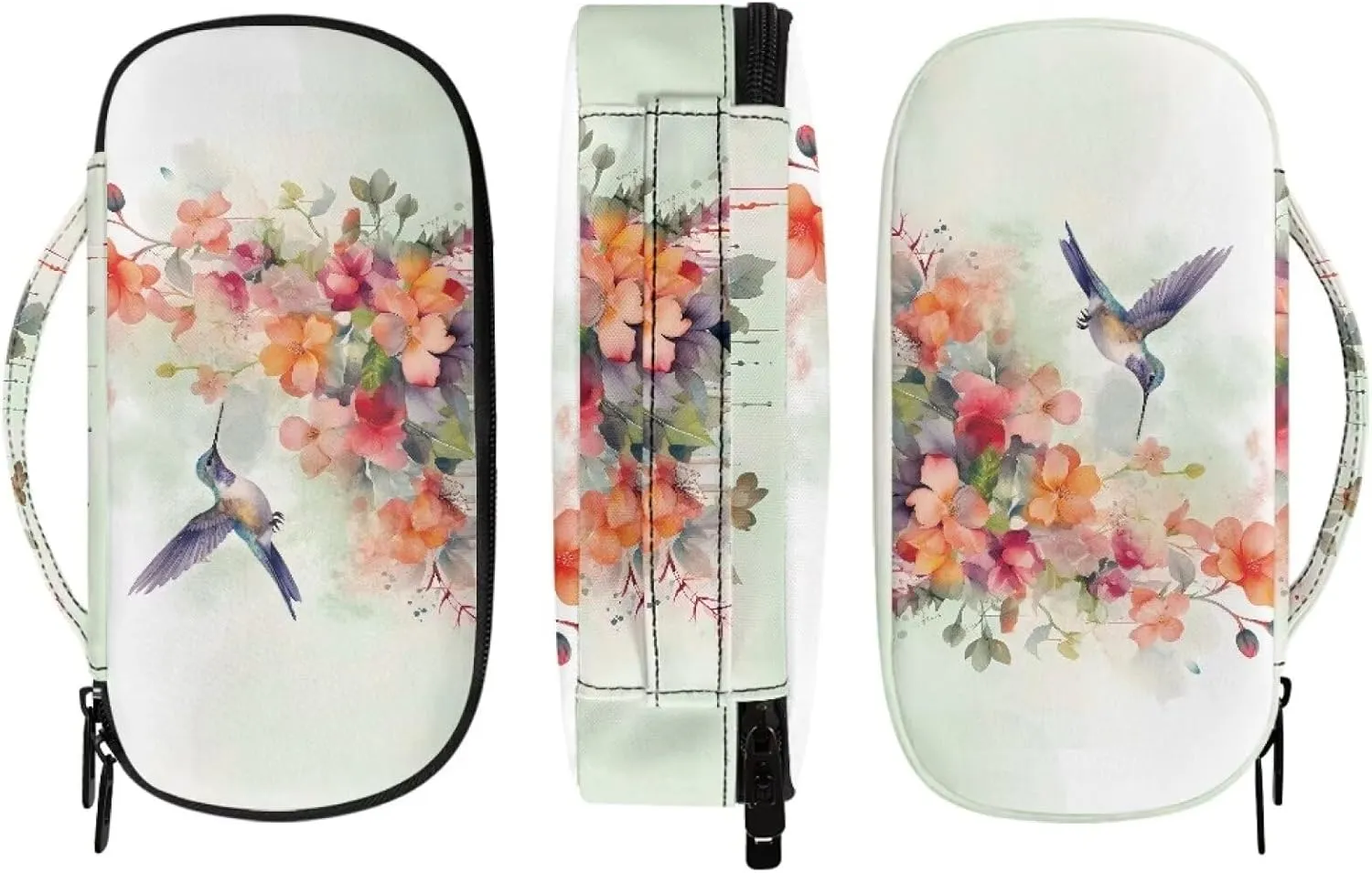 Insulin Storage Bag Colorful Flowers Hummingbird Print Travel Carrying Bag with Side Handle Diabetic Medication Cooler Bags Travel Case for Insulin Pens