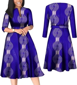 iooiooi African Dresses for Women Long Sleeve Patchwork Office Dresses Cotton Lady Print Party Clothing
