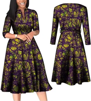 iooiooi African Dresses for Women Long Sleeve Patchwork Office Dresses Cotton Lady Print Party Clothing