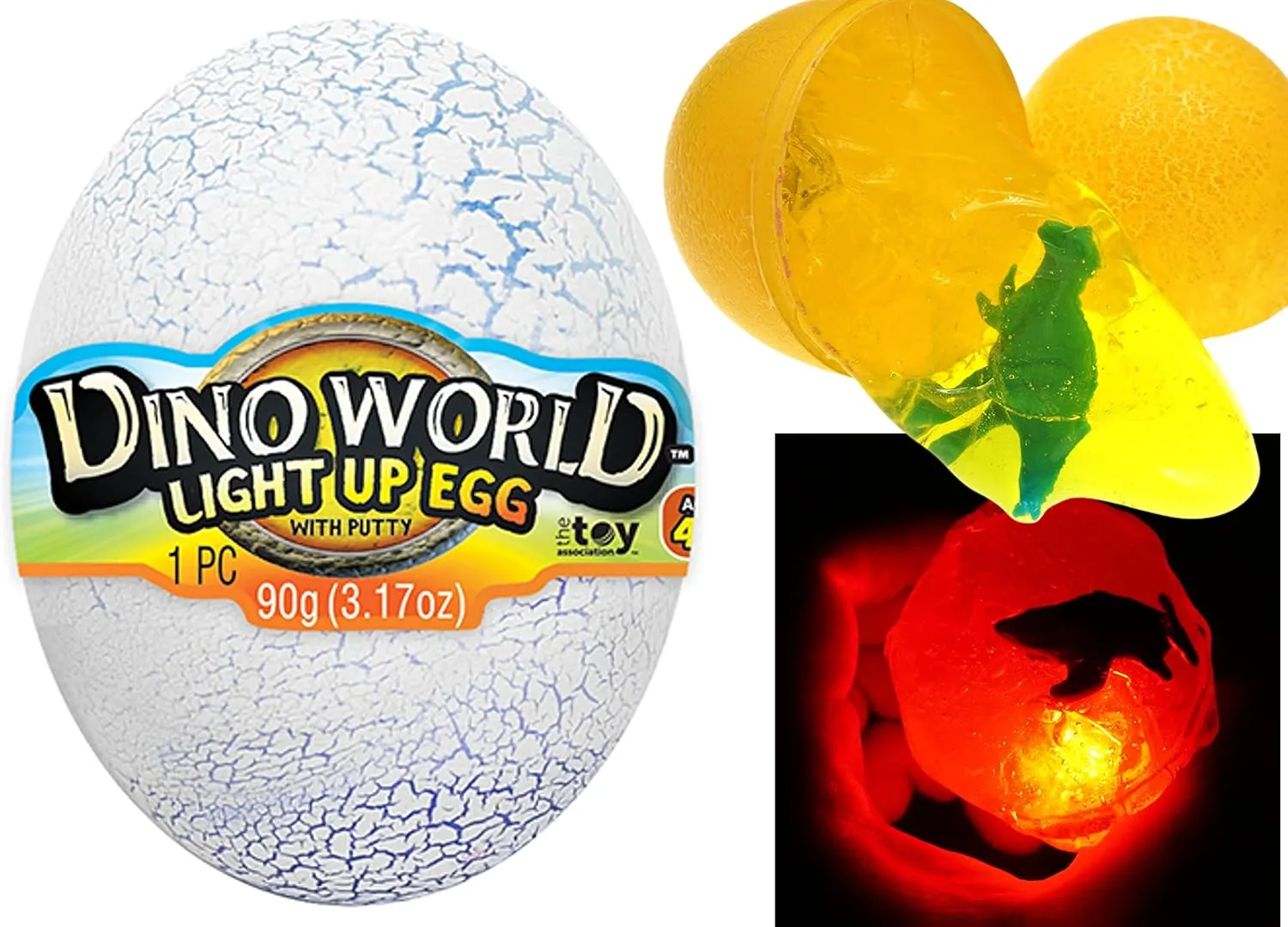 JA-RU Slime Dinosaur Eggs with Lights - Assorted 4 Eggs - Includes Surprise Dinosaur, Neon Slime, Flashing Lights - Easter Toys for Kids - Bulk Party Favors and Gifts 1749-4s