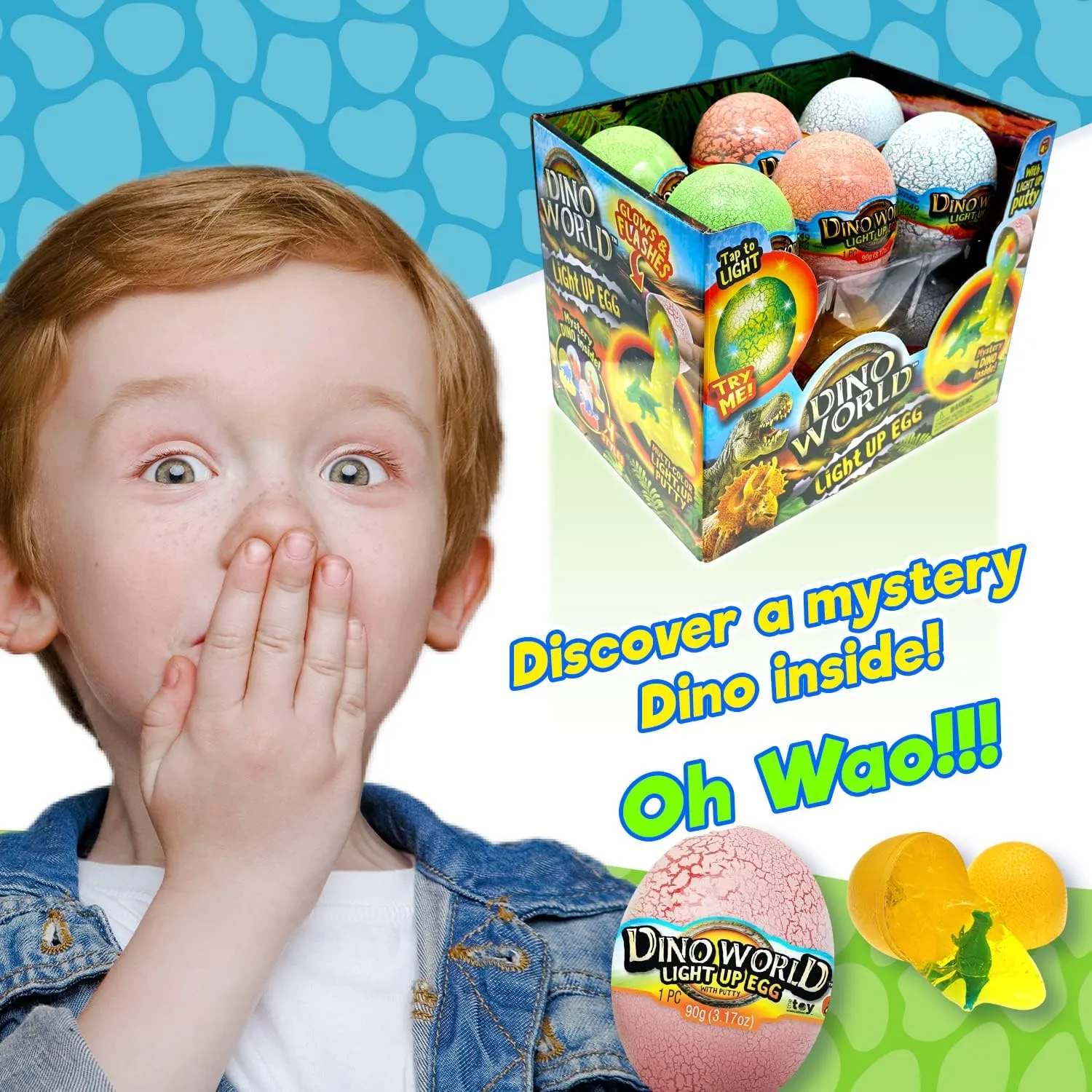 JA-RU Slime Dinosaur Eggs with Lights - Assorted 4 Eggs - Includes Surprise Dinosaur, Neon Slime, Flashing Lights - Easter Toys for Kids - Bulk Party Favors and Gifts 1749-4s