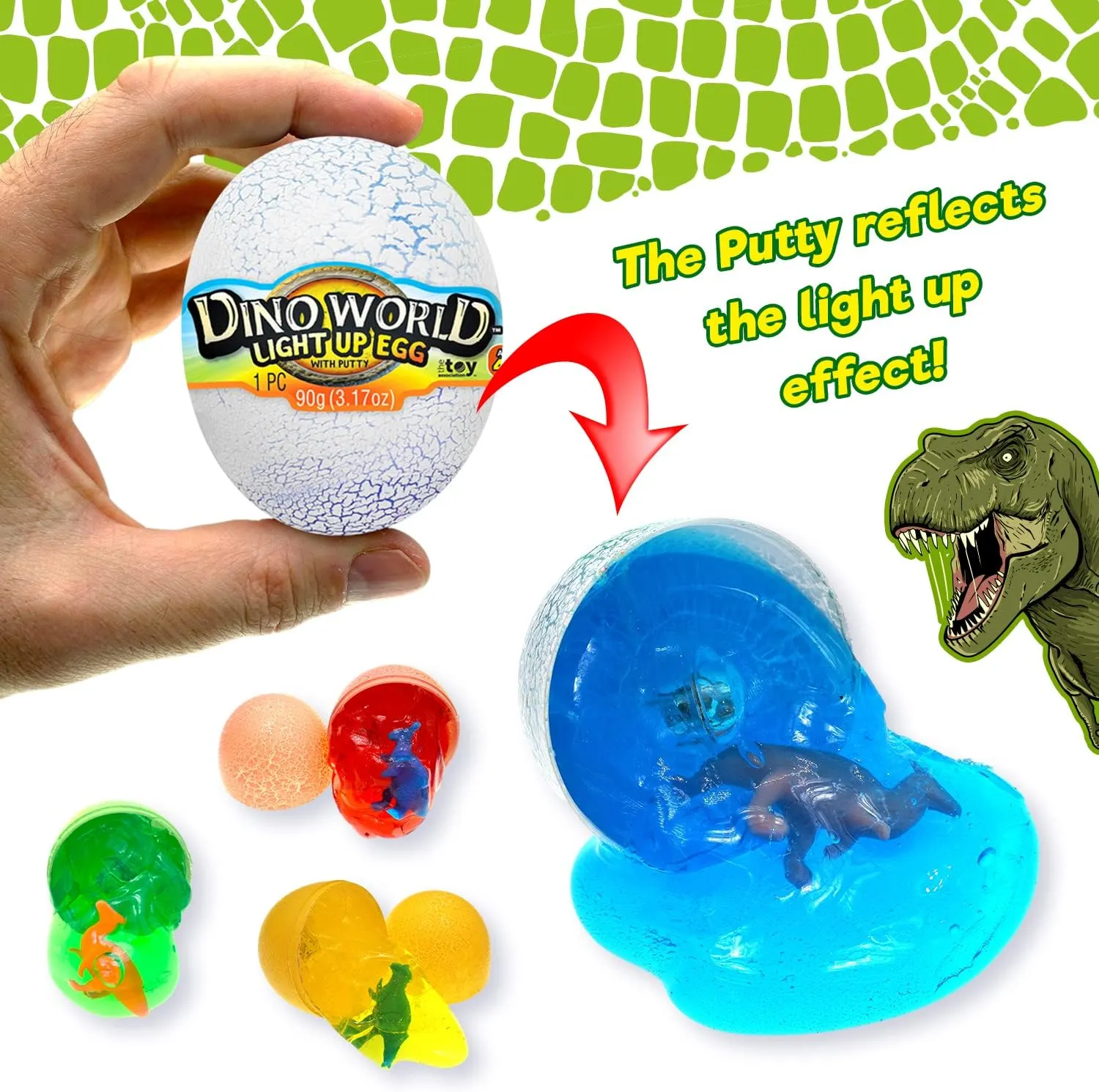 JA-RU Slime Dinosaur Eggs with Lights - Assorted 4 Eggs - Includes Surprise Dinosaur, Neon Slime, Flashing Lights - Easter Toys for Kids - Bulk Party Favors and Gifts 1749-4s