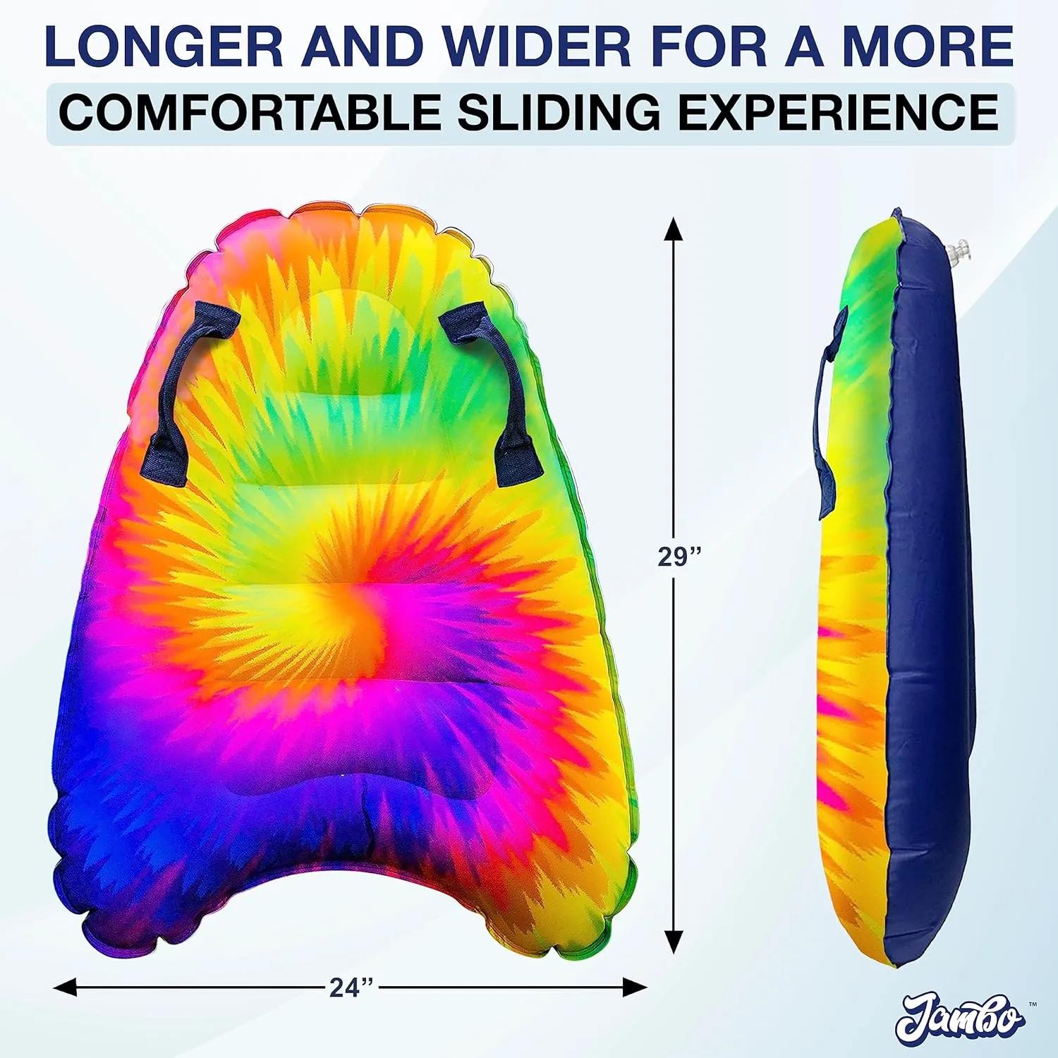 JAMBO Inflatable Surf Body Board with Handles, Boogie Board for Beach, Surfing Swimming Floating Surfboard Boards, Pool Floats Pool Beach Toy for Kids (Tie-Dye and Water Color Double Pack) - 2 Pack