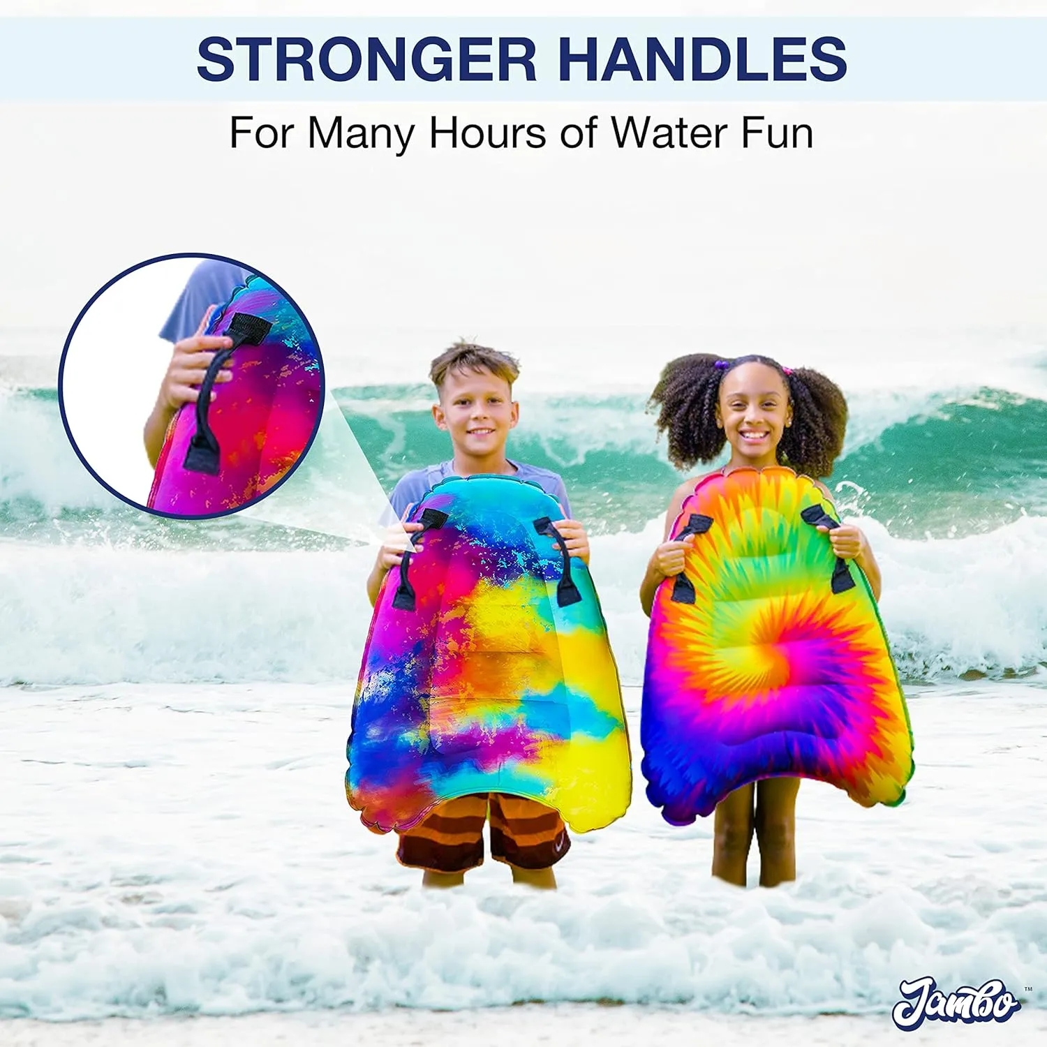 JAMBO Inflatable Surf Body Board with Handles, Boogie Board for Beach, Surfing Swimming Floating Surfboard Boards, Pool Floats Pool Beach Toy for Kids (Tie-Dye and Water Color Double Pack) - 2 Pack