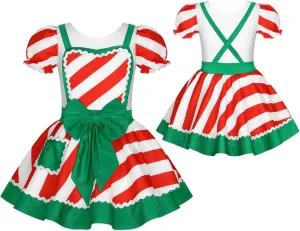 JEATHA Kids Girls Figure Skating Baton Twirling Tutu Dress Christmas Candy Cane Striped Dance Costume
