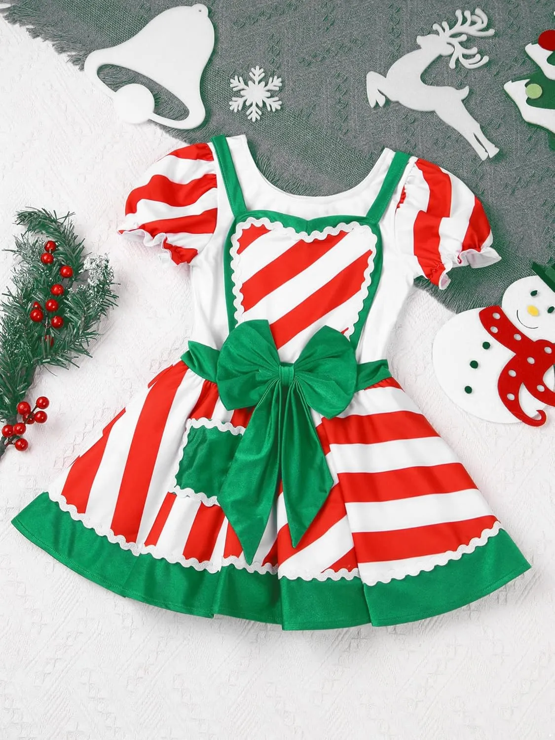 JEATHA Kids Girls Figure Skating Baton Twirling Tutu Dress Christmas Candy Cane Striped Dance Costume
