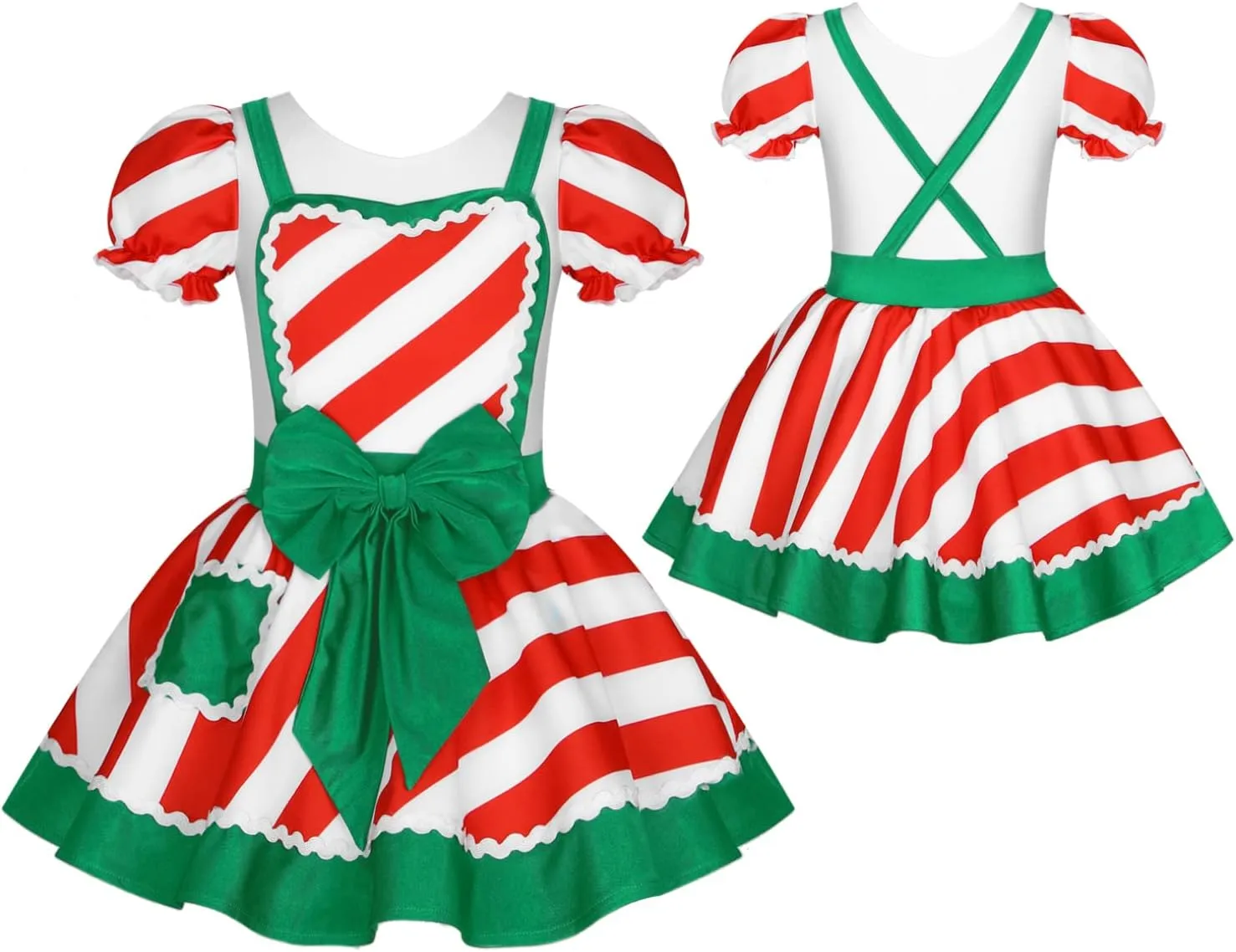 JEATHA Kids Girls Figure Skating Baton Twirling Tutu Dress Christmas Candy Cane Striped Dance Costume