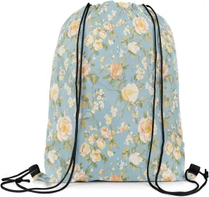 jejeloiu Blossom Floral Drawstring Backpack 13x15.7inch Botanical Flower Printed Waterproof Gym Drawstring Bags Green Sports String Backpack Beach Swim Travel Bag Sackpack