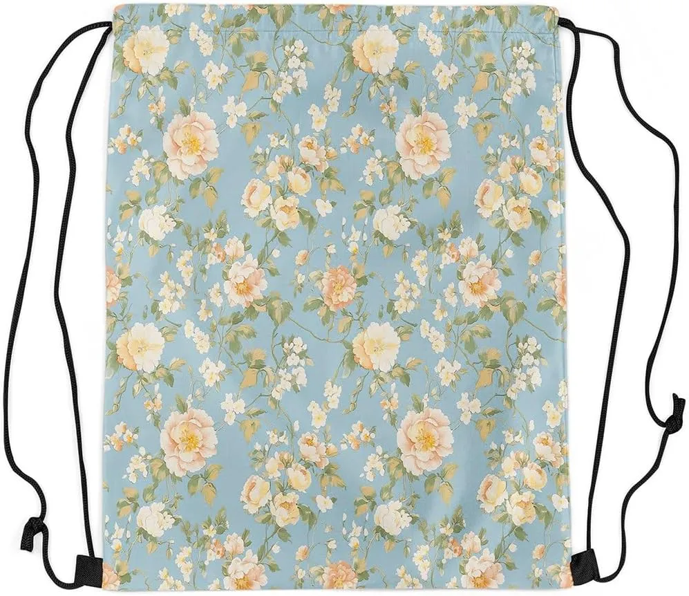 jejeloiu Blossom Floral Drawstring Backpack 13x15.7inch Botanical Flower Printed Waterproof Gym Drawstring Bags Green Sports String Backpack Beach Swim Travel Bag Sackpack