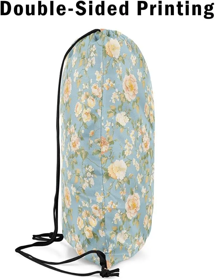 jejeloiu Blossom Floral Drawstring Backpack 13x15.7inch Botanical Flower Printed Waterproof Gym Drawstring Bags Green Sports String Backpack Beach Swim Travel Bag Sackpack