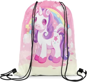 jejeloiu Cute Unicorn Drawstring Backpack 13"x15.7" Pink Dreamy Horse Rainbow Sports Gym String Bag Unicorn Glitter Drawstring Bags Floral Unicorn Waterproof Cinch Bag Sports Drawstring Sackpack