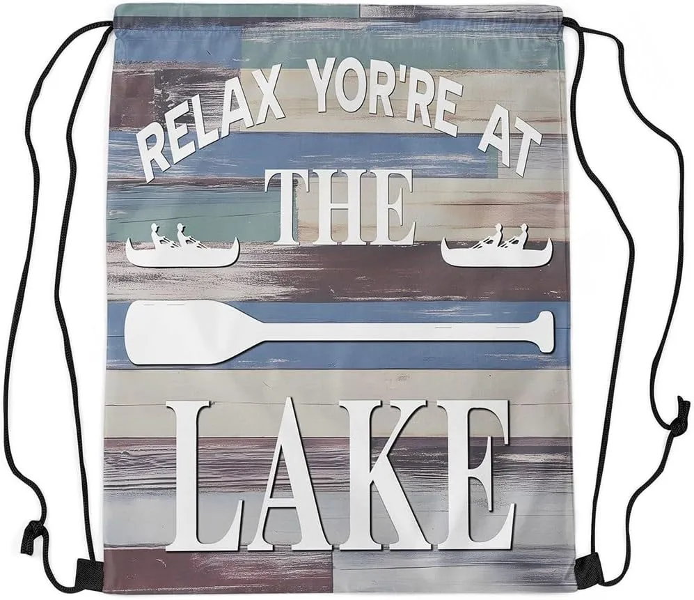 jejeloiu Lake House Drawstring Backpack 13x15.7inch Rustic Cabin Waterproof Gym Drawstring Bags Vintage Wood Sports String Backpack Beach Swim Travel Bag Sackpack