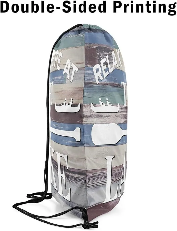 jejeloiu Lake House Drawstring Backpack 13x15.7inch Rustic Cabin Waterproof Gym Drawstring Bags Vintage Wood Sports String Backpack Beach Swim Travel Bag Sackpack