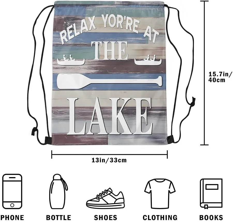 jejeloiu Lake House Drawstring Backpack 13x15.7inch Rustic Cabin Waterproof Gym Drawstring Bags Vintage Wood Sports String Backpack Beach Swim Travel Bag Sackpack