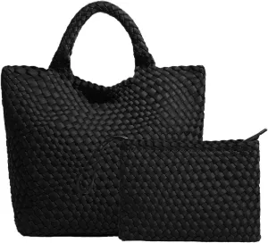JINMANXUE Woven Hobo Bag For Women Neoprene Tote Bag Large Capacity Handbag Patchwork Handmade Casual Shoulder Bags