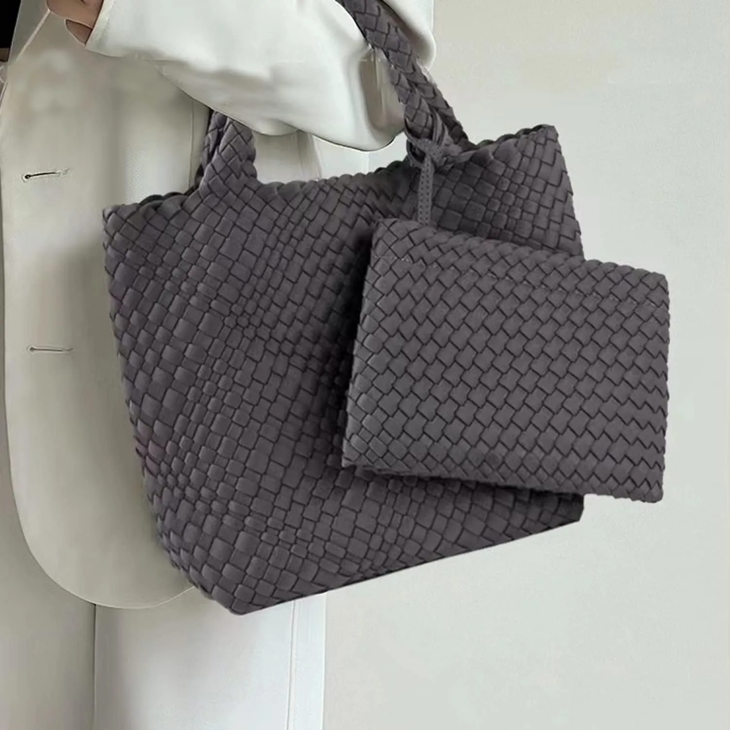 JINMANXUE Woven Hobo Bag For Women Neoprene Tote Bag Large Capacity Handbag Patchwork Handmade Casual Shoulder Bags