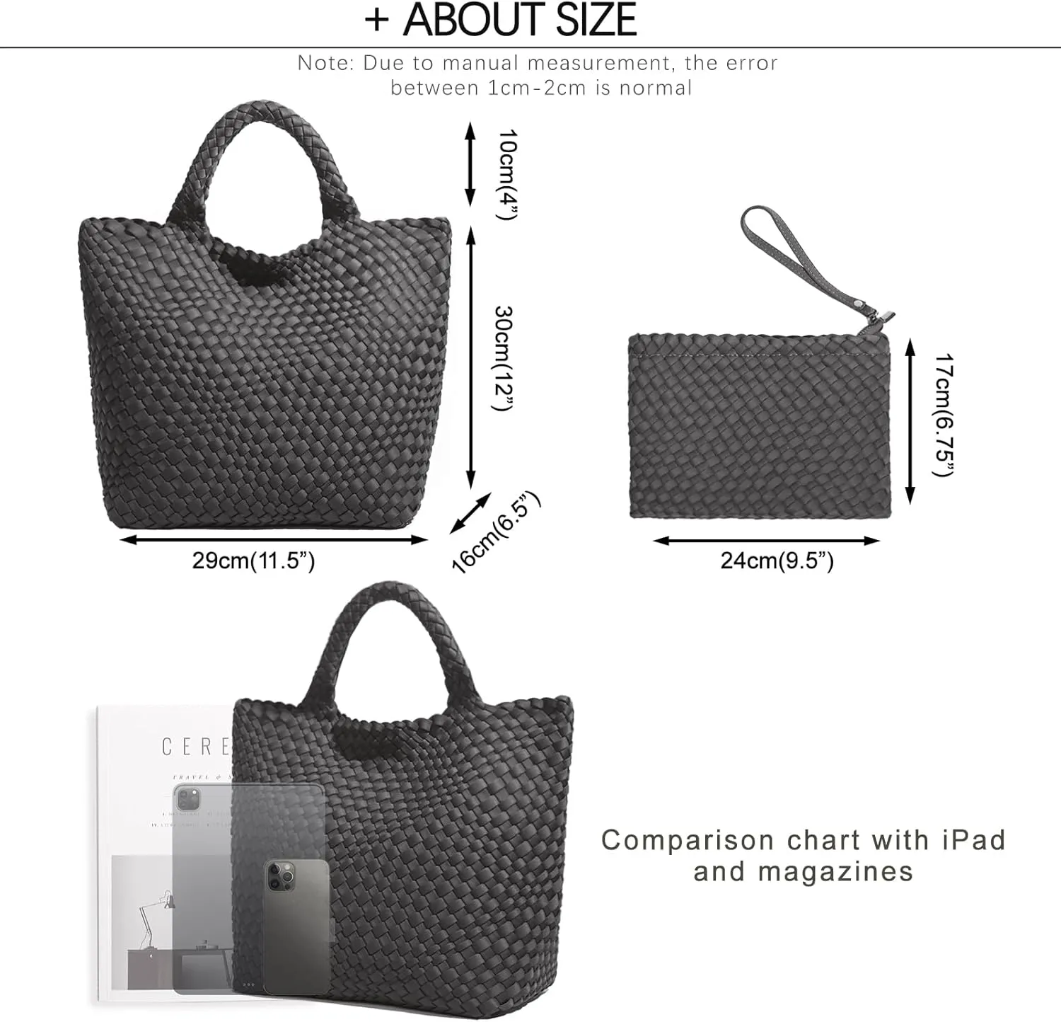 JINMANXUE Woven Hobo Bag For Women Neoprene Tote Bag Large Capacity Handbag Patchwork Handmade Casual Shoulder Bags
