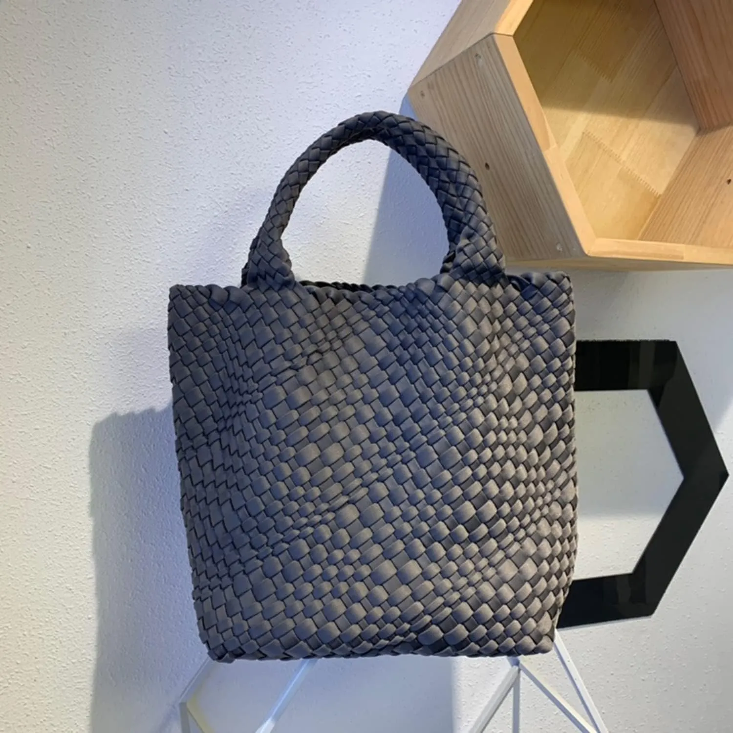 JINMANXUE Woven Hobo Bag For Women Neoprene Tote Bag Large Capacity Handbag Patchwork Handmade Casual Shoulder Bags