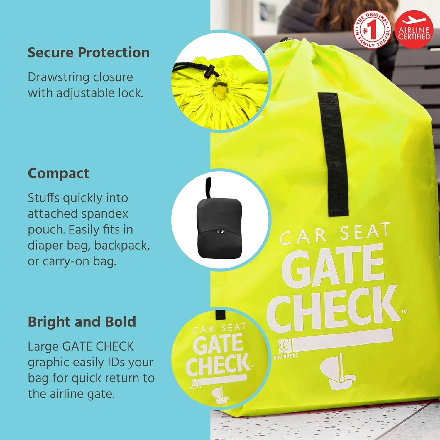 J.L. Childress Gate Check Bag for Car Seats - Travel Bag for Airplane - Fits All Baby Car Seats, Infant Carriers & Child Booster Seats