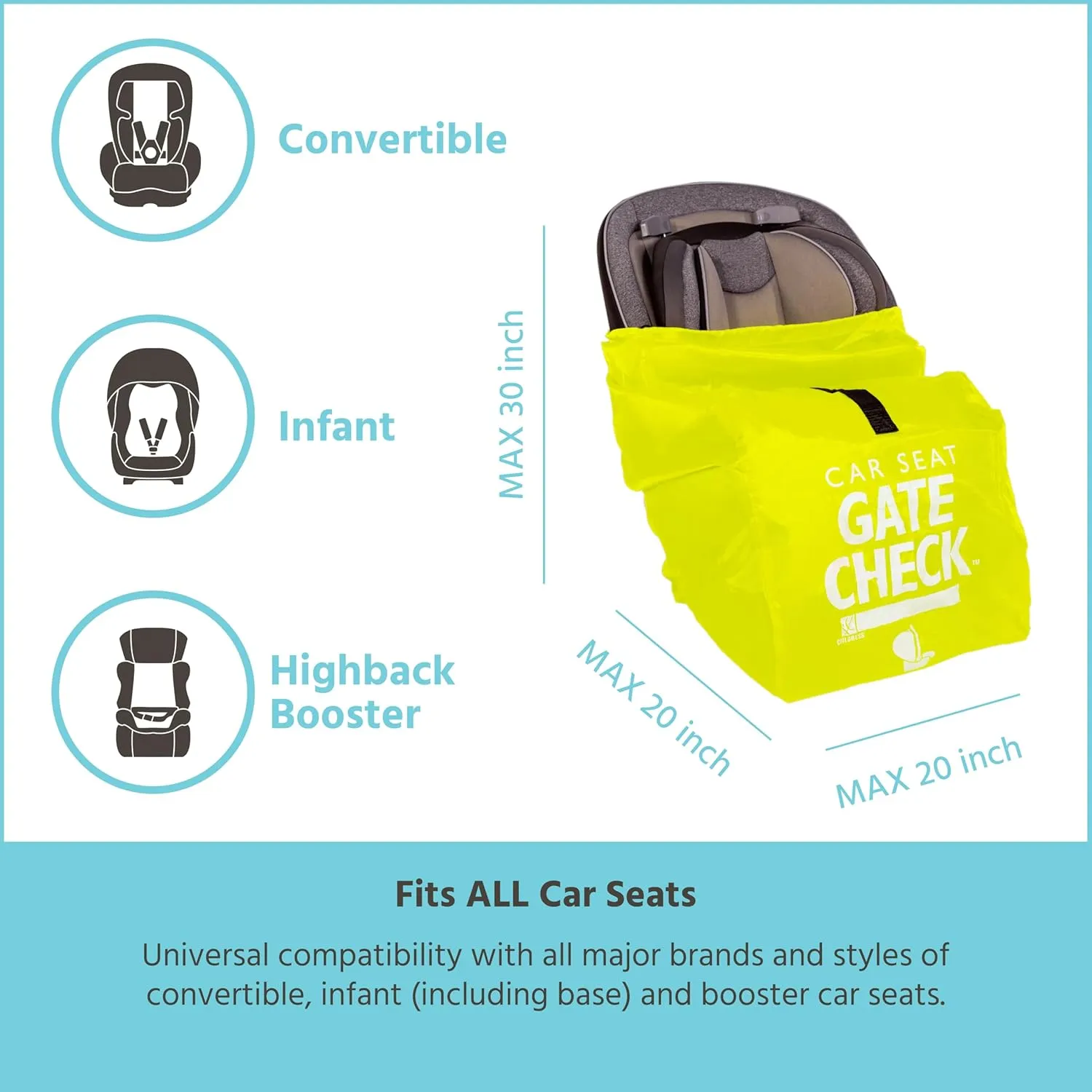 J.L. Childress Gate Check Bag for Car Seats - Travel Bag for Airplane - Fits All Baby Car Seats, Infant Carriers & Child Booster Seats