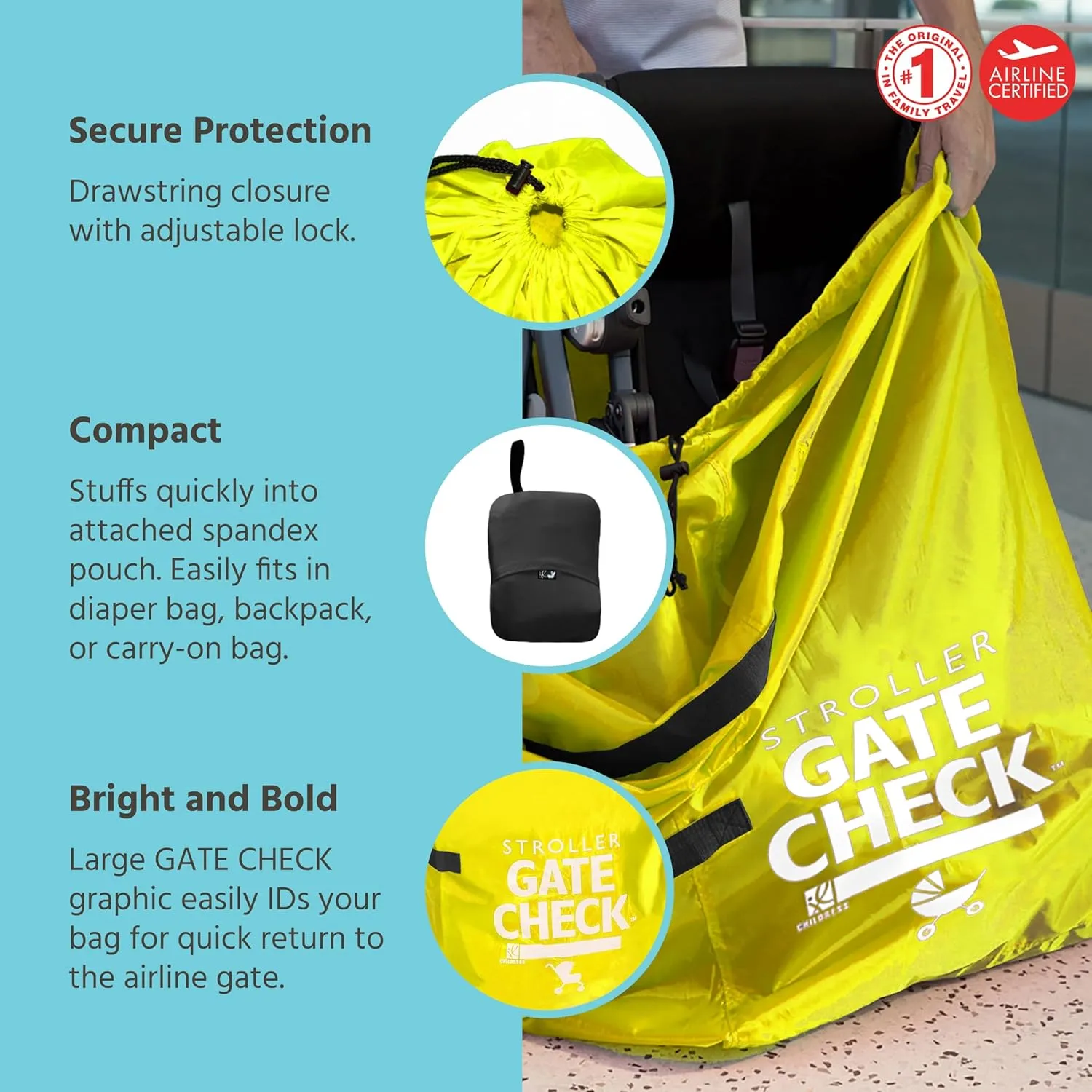 J.L. Childress Gate Check Bag for Single & Double Strollers - Stroller Bag for Airplane - Large Stroller Travel Bag for Airplane - Air Travel Stroller Bag