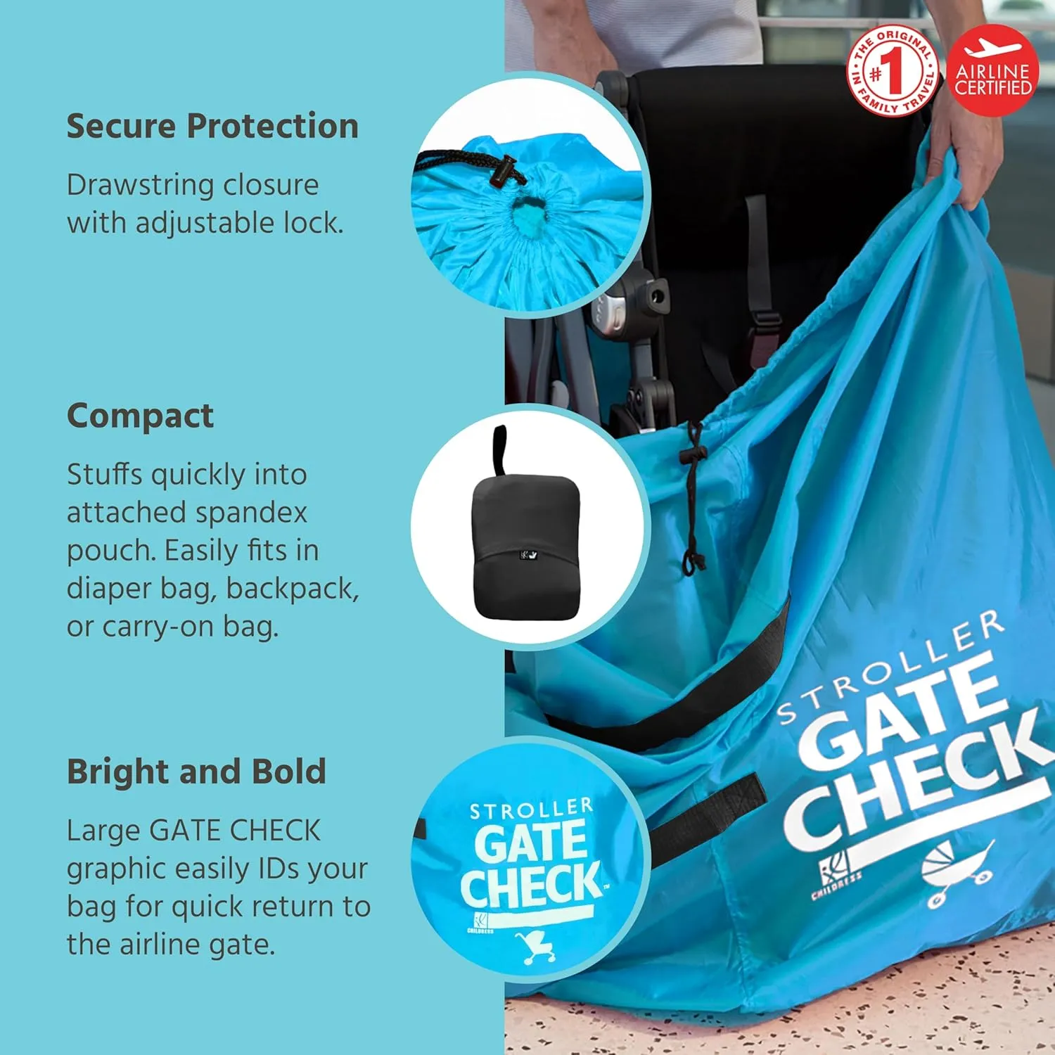 J.L. Childress Gate Check Bag for Single & Double Strollers - Stroller Bag for Airplane - Large Stroller Travel Bag for Airplane - Air Travel Stroller Bag